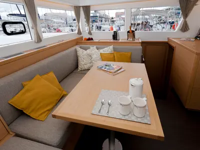 Salon of U2, a Lagoon 39 catamaran at Municipal Unit of Lefkada, Greece