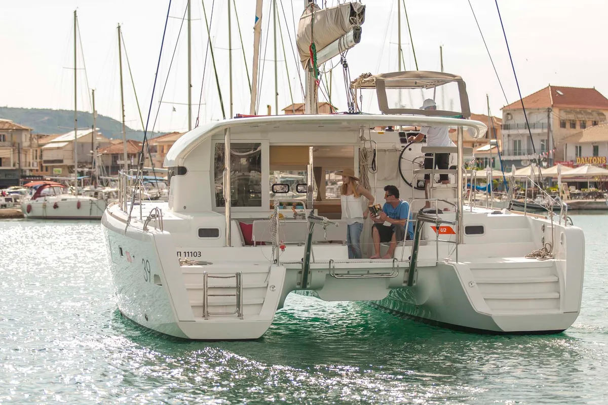 Exterior view of U2, a Lagoon 39 catamaran at Municipal Unit of Lefkada, Greece