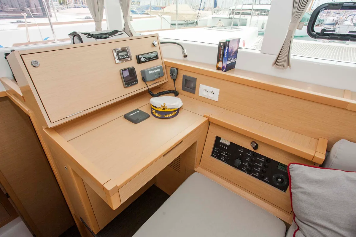 Cockpit of U2, a Lagoon 39 catamaran at Municipal Unit of Lefkada, Greece