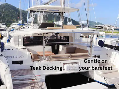Deck of Endless Joy, a Lagoon 46 catamaran at Road Town, British Virgin Islands