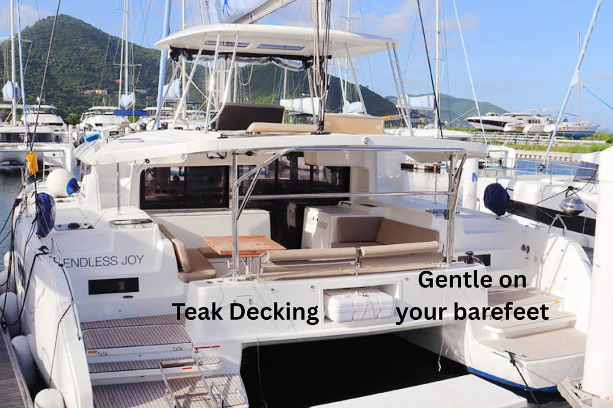 Deck of Endless Joy, a Lagoon 46 catamaran at Road Town, British Virgin Islands