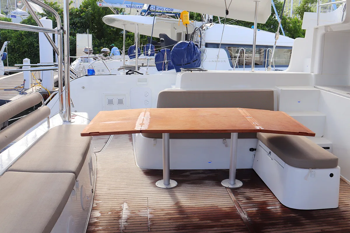 Deck of Endless Joy, a Lagoon 46 catamaran at Road Town, British Virgin Islands