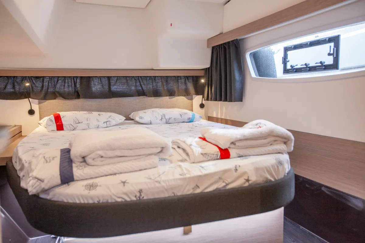 Cabin on Serenita, a Fountaine Pajot Isla 40 catamaran at Marmaris, Turkey