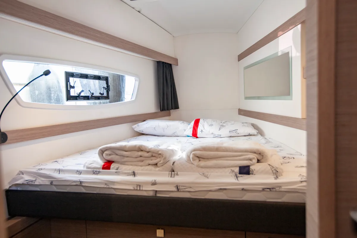 Cabin on Serenita, a Fountaine Pajot Isla 40 catamaran at Marmaris, Turkey