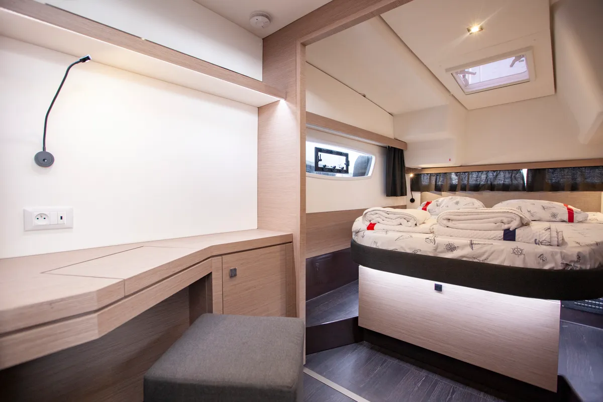 Cabin on Serenita, a Fountaine Pajot Isla 40 catamaran at Marmaris, Turkey