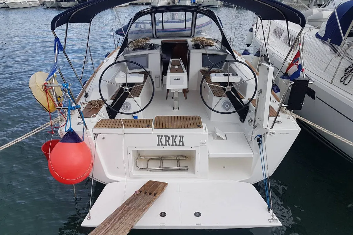 Exterior view of Krka, a Dufour 360 Grand Large sailboat at Dubrovnik, Croatia