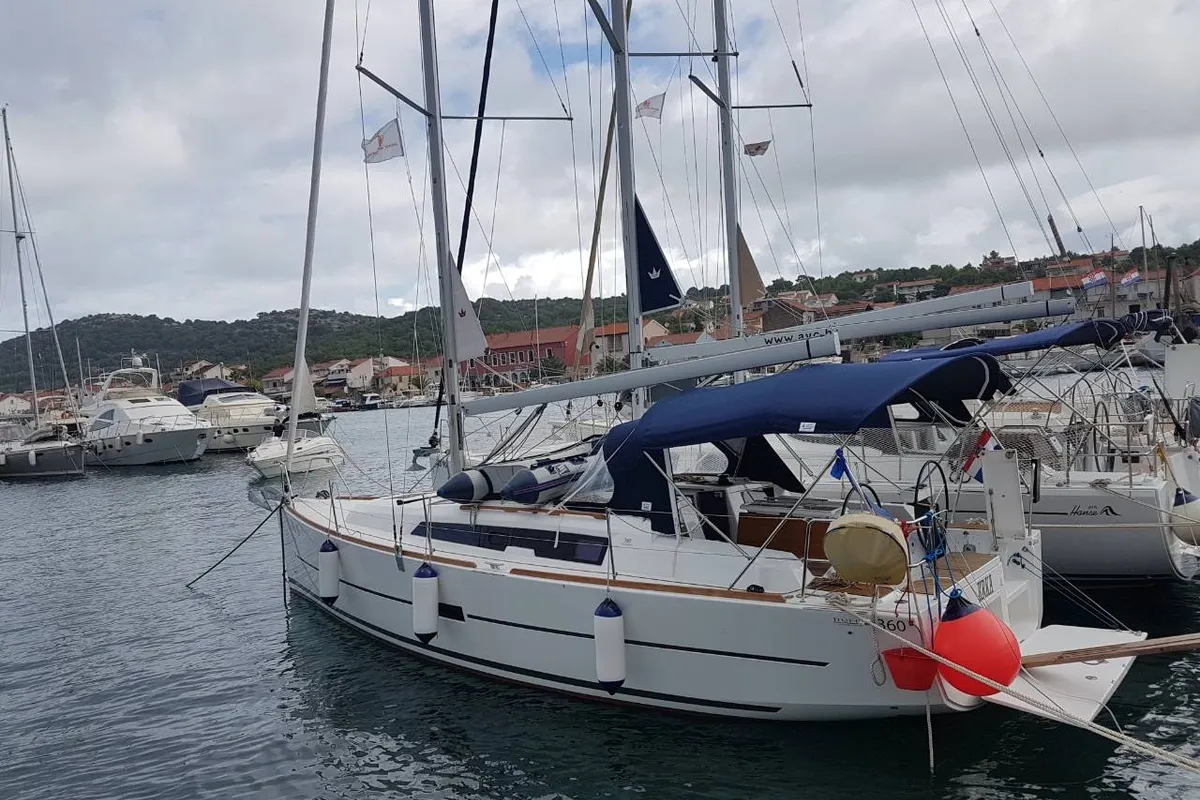 Exterior view of Krka, a Dufour 360 Grand Large sailboat at Dubrovnik, Croatia