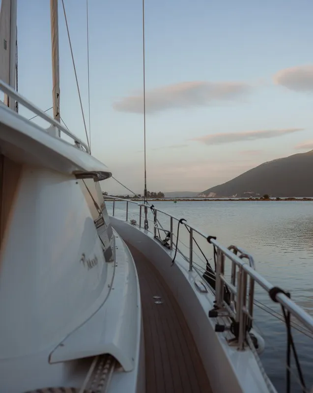 Deck of Freedom, a Hanse Yachts Moody 54 DS sailboat at Kontokali, Greece