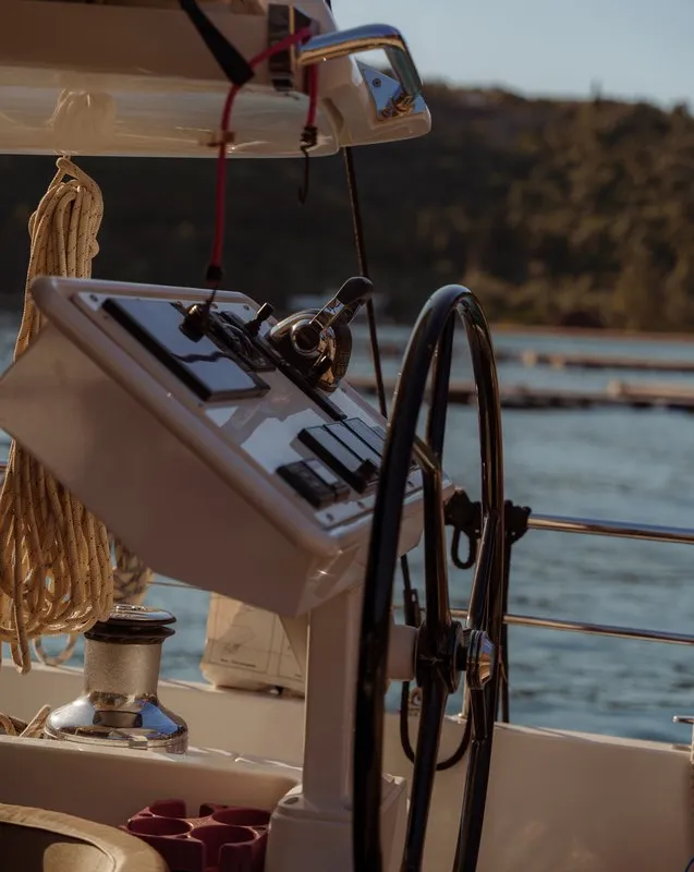 Cockpit of Freedom, a Hanse Yachts Moody 54 DS sailboat at Kontokali, Greece