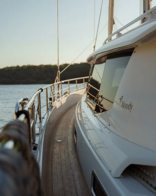 Deck of Freedom, a Hanse Yachts Moody 54 DS sailboat at Kontokali, Greece