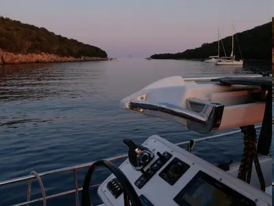 Cockpit of Freedom, a Hanse Yachts Moody 54 DS sailboat at Kontokali, Greece