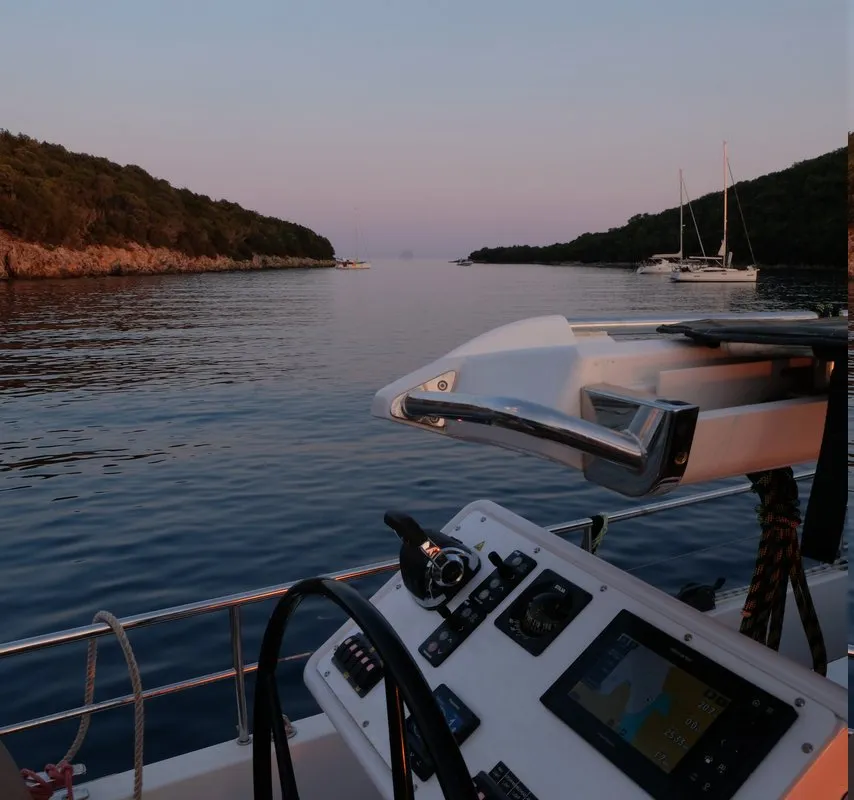 Cockpit of Freedom, a Hanse Yachts Moody 54 DS sailboat at Kontokali, Greece