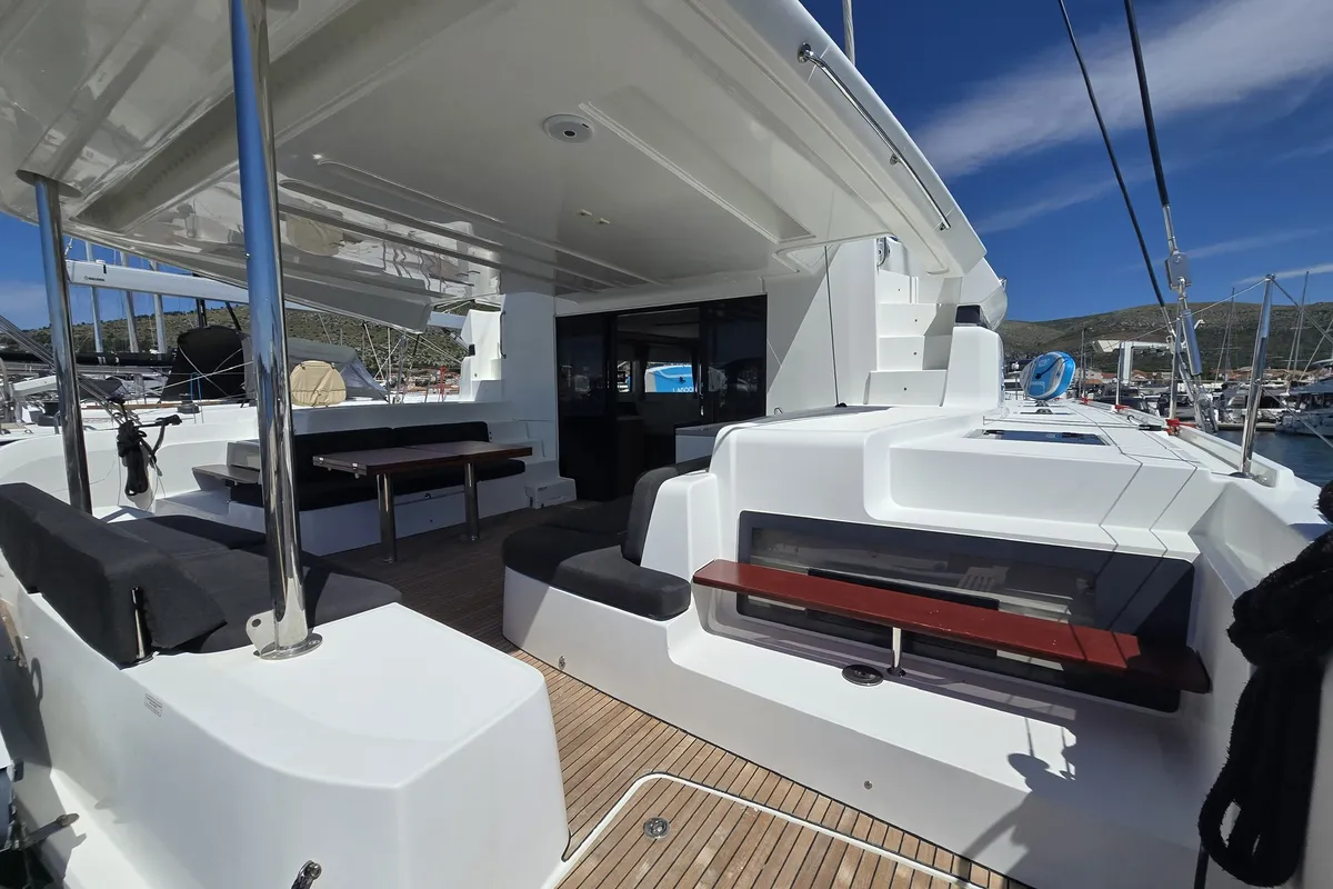 Deck of Sail La Vie, a Lagoon 50 catamaran at Seget Donji, Croatia