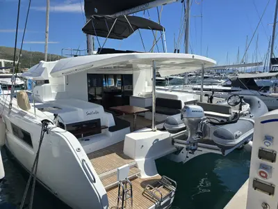 Deck of Sail La Vie, a Lagoon 50 catamaran at Seget Donji, Croatia