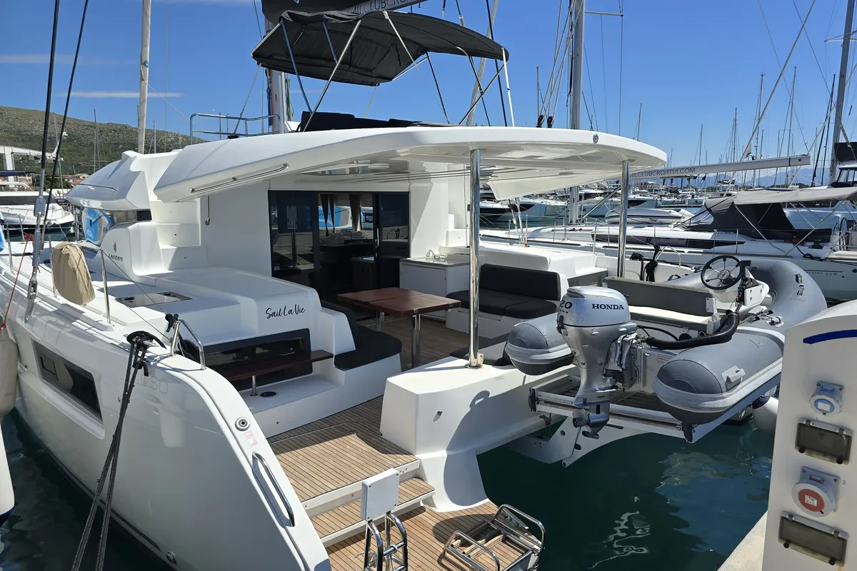 Deck of Sail La Vie, a Lagoon 50 catamaran at Seget Donji, Croatia