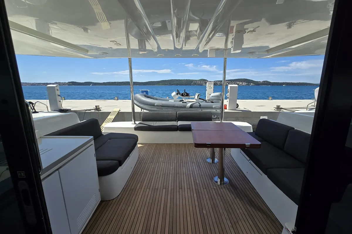 Deck of Sail La Vie, a Lagoon 50 catamaran at Seget Donji, Croatia