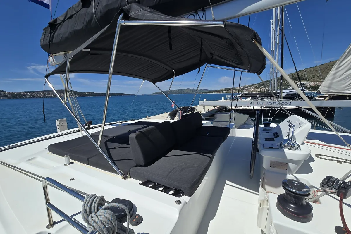 Deck of Sail La Vie, a Lagoon 50 catamaran at Seget Donji, Croatia