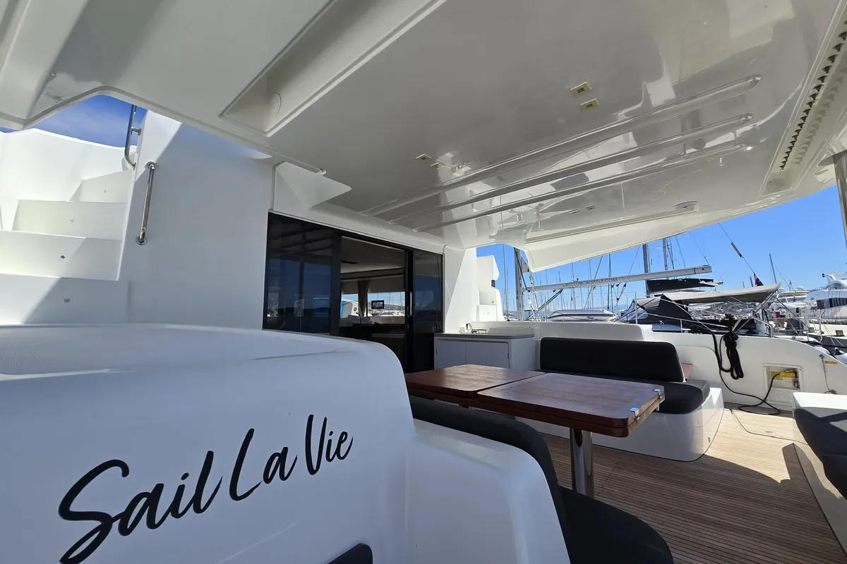 Deck of Sail La Vie, a Lagoon 50 catamaran at Seget Donji, Croatia