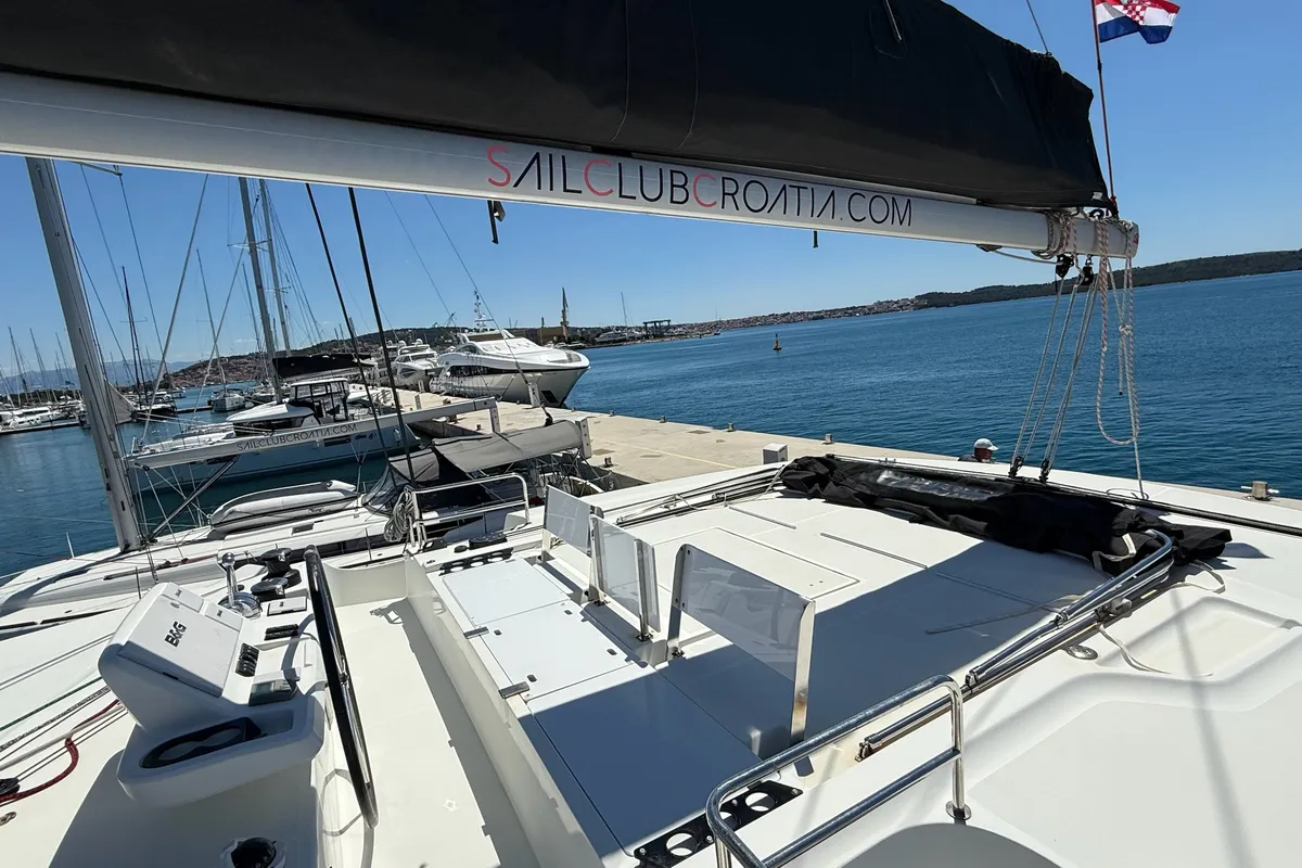 Deck of Sail La Vie, a Lagoon 50 catamaran at Seget Donji, Croatia