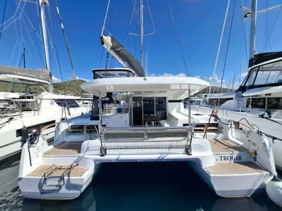 Salon of Bunga Bunga, a Lagoon 43 catamaran at Roche Caiman, Seychelles
