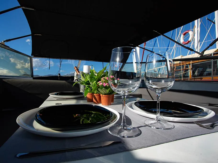 Deck of Maeva Star, a Arno Leopard 23 motor yacht at Syracuse, Italy
