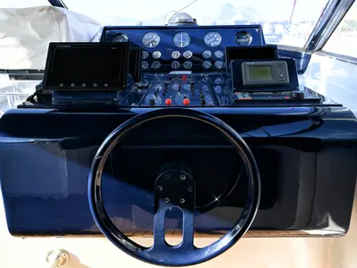Cockpit of Maeva Star, a Arno Leopard 23 motor yacht at Syracuse, Italy
