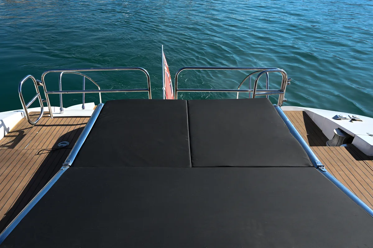 Deck of Maeva Star, a Arno Leopard 23 motor yacht at Syracuse, Italy