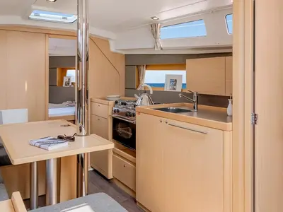 Galley of Blondi, a Beneteau Oceanis 35 sailboat at Marmaris, Turkey