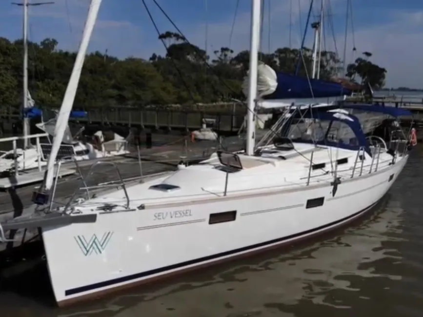 Exterior view of Seu Vessel, a Delta 41 sailboat at Paraty, Brazil