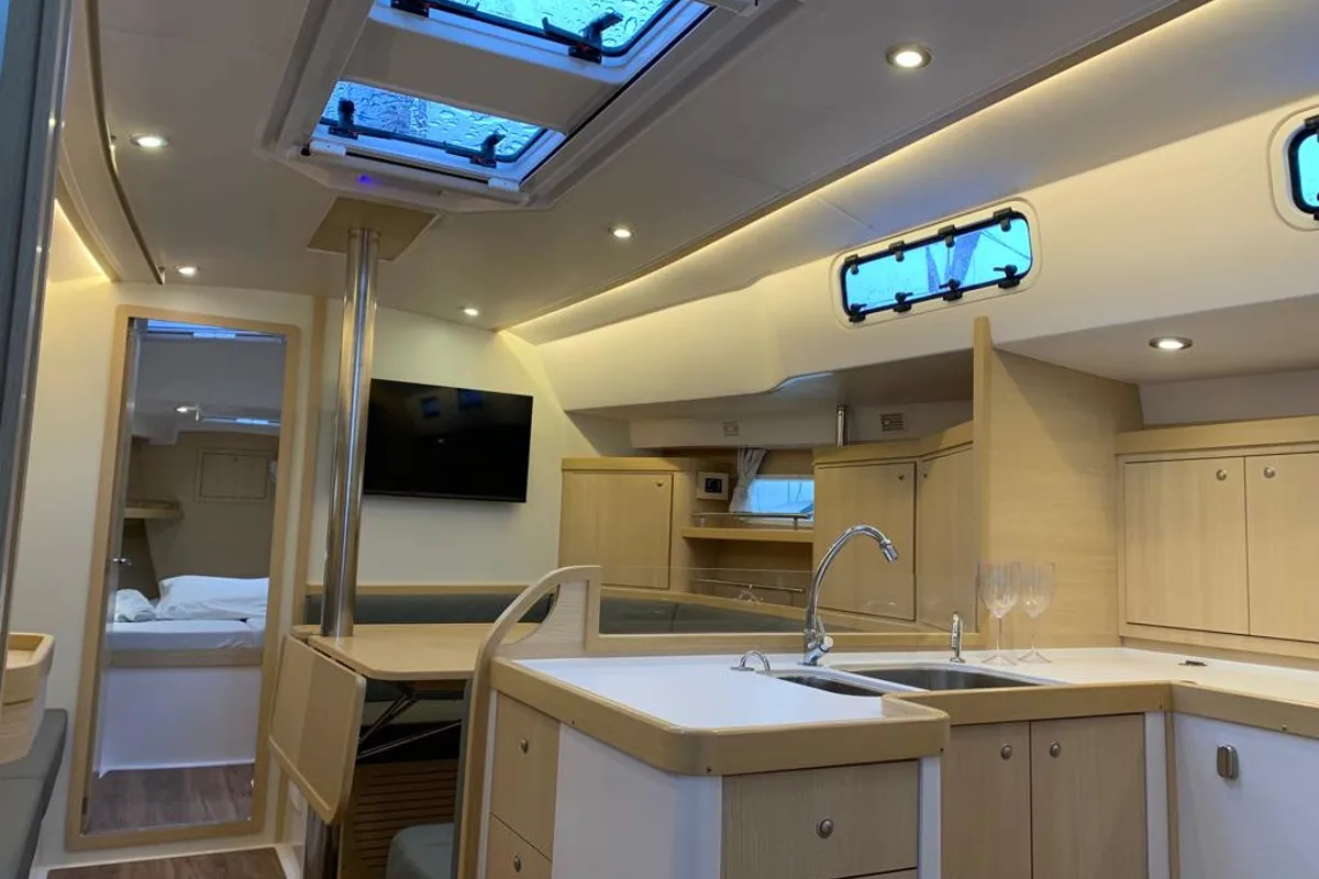 Salon of Seu Vessel, a Delta 41 sailboat at Paraty, Brazil