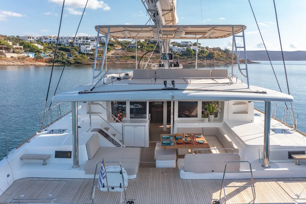 Madinina, a Lagoon 52F catamaran at Skiathos, Greece