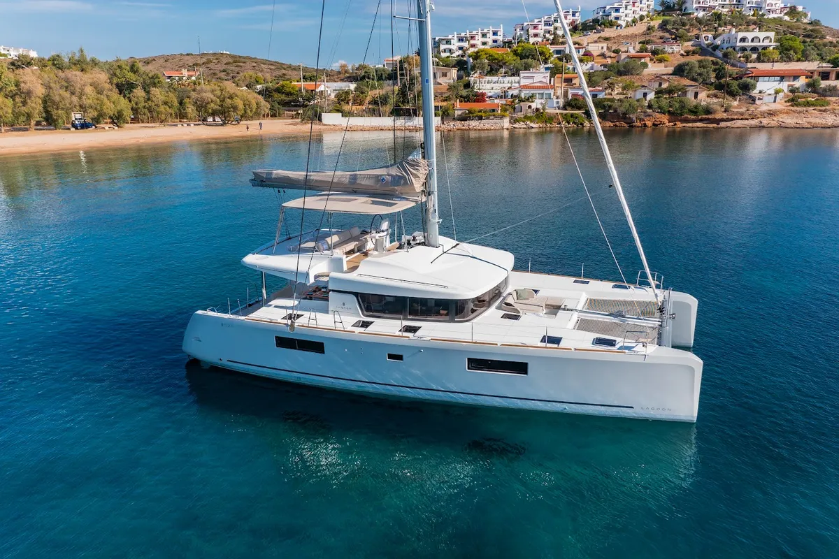 Madinina, a Lagoon 52F catamaran at Skiathos, Greece