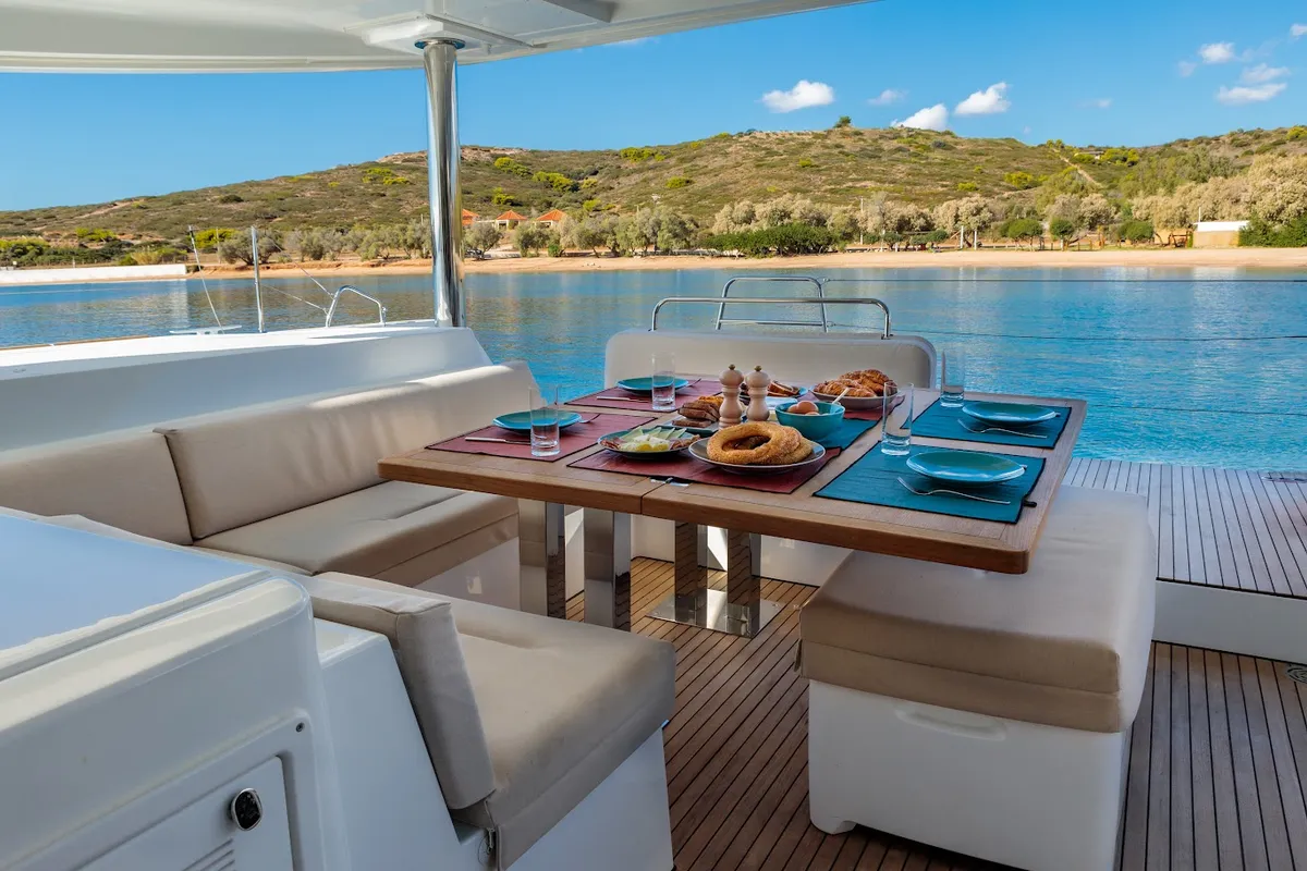 Madinina, a Lagoon 52F catamaran at Skiathos, Greece