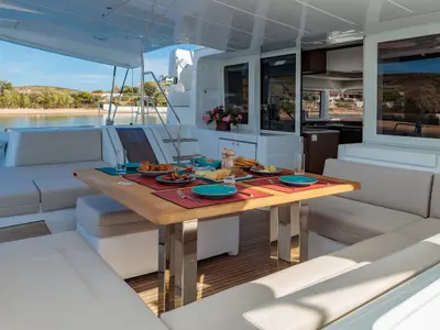 Madinina, a Lagoon 52F catamaran at Skiathos, Greece