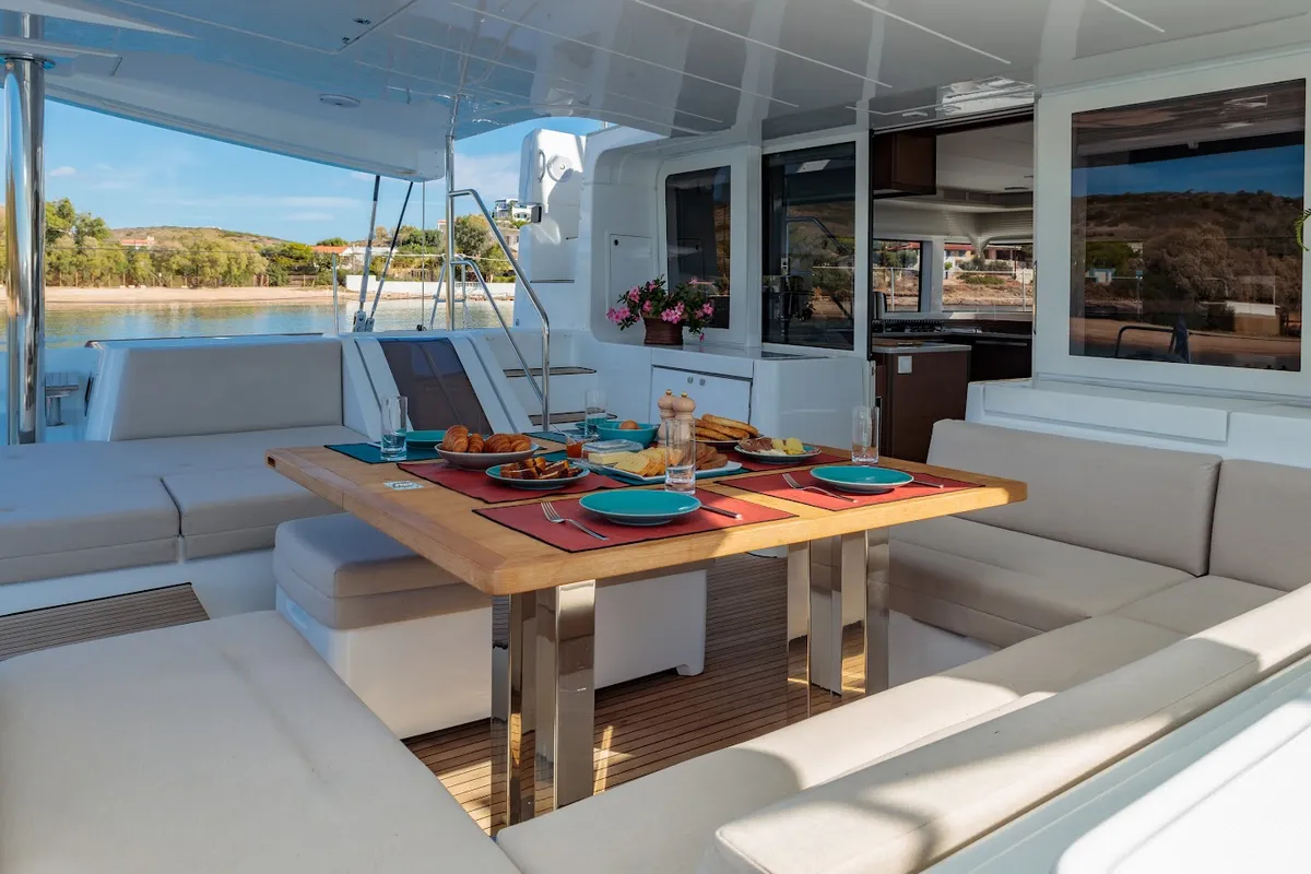 Madinina, a Lagoon 52F catamaran at Skiathos, Greece