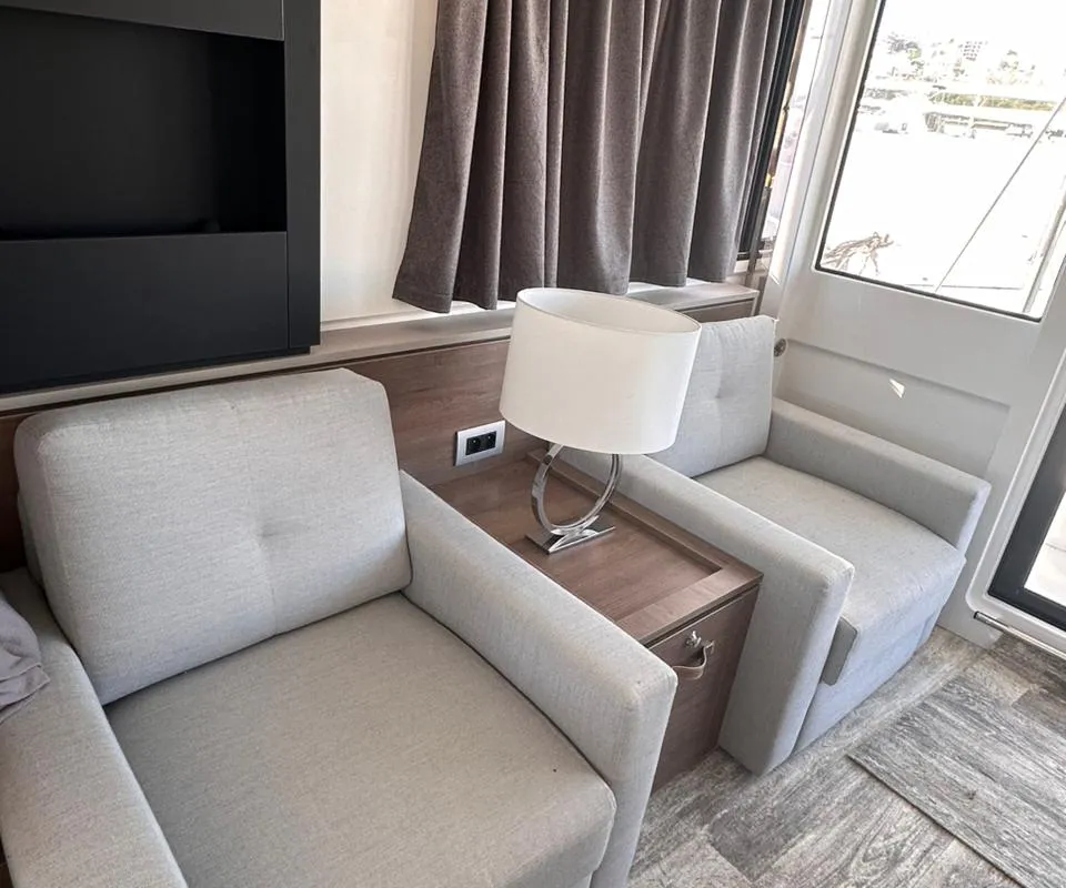 Salon of High School, a Bali 4.2 catamaran at Svoronata, Greece