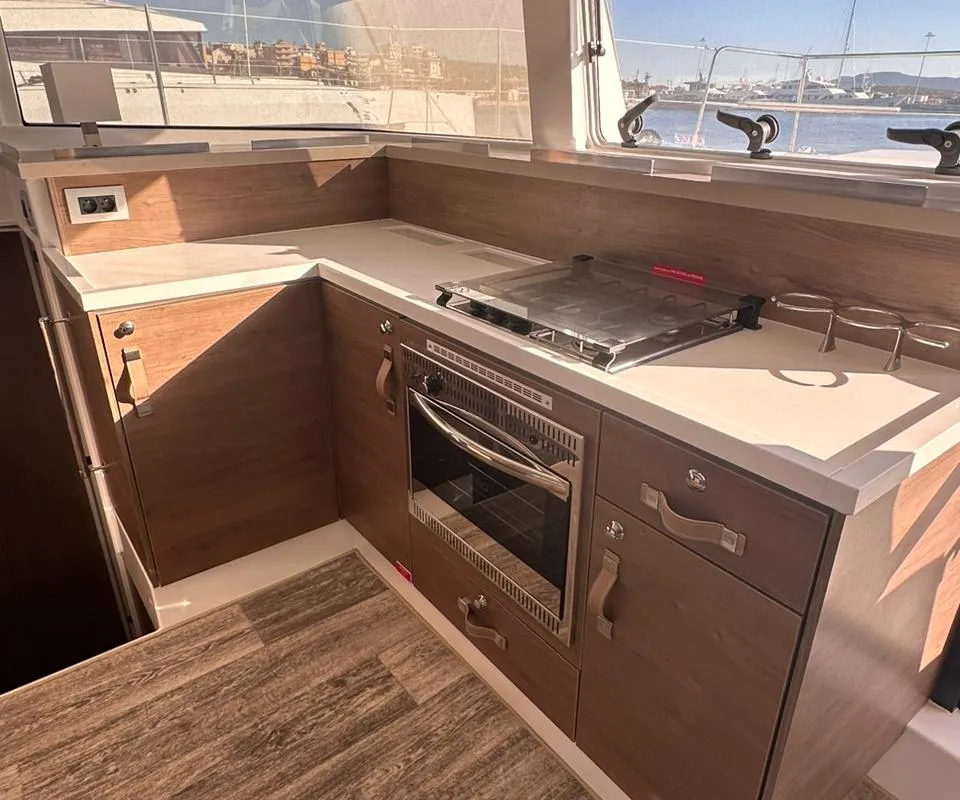 Galley of High School, a Bali 4.2 catamaran at Svoronata, Greece