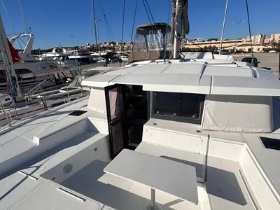Deck of High School, a Bali 4.2 catamaran at Svoronata, Greece