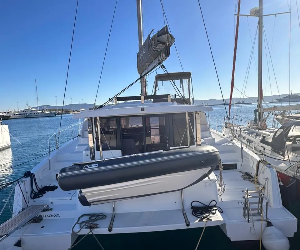 Exterior view of High School, a Bali 4.2 catamaran at Svoronata, Greece
