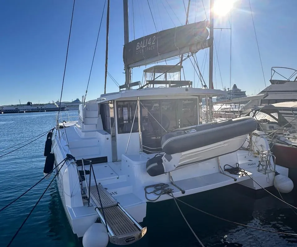 Exterior view of High School, a Bali 4.2 catamaran at Svoronata, Greece