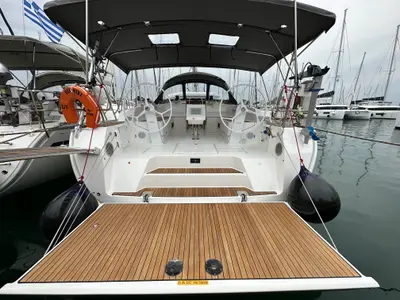 Cockpit of Veatriki, a Bavaria Cruiser 46 Style sailboat at Athens, Greece