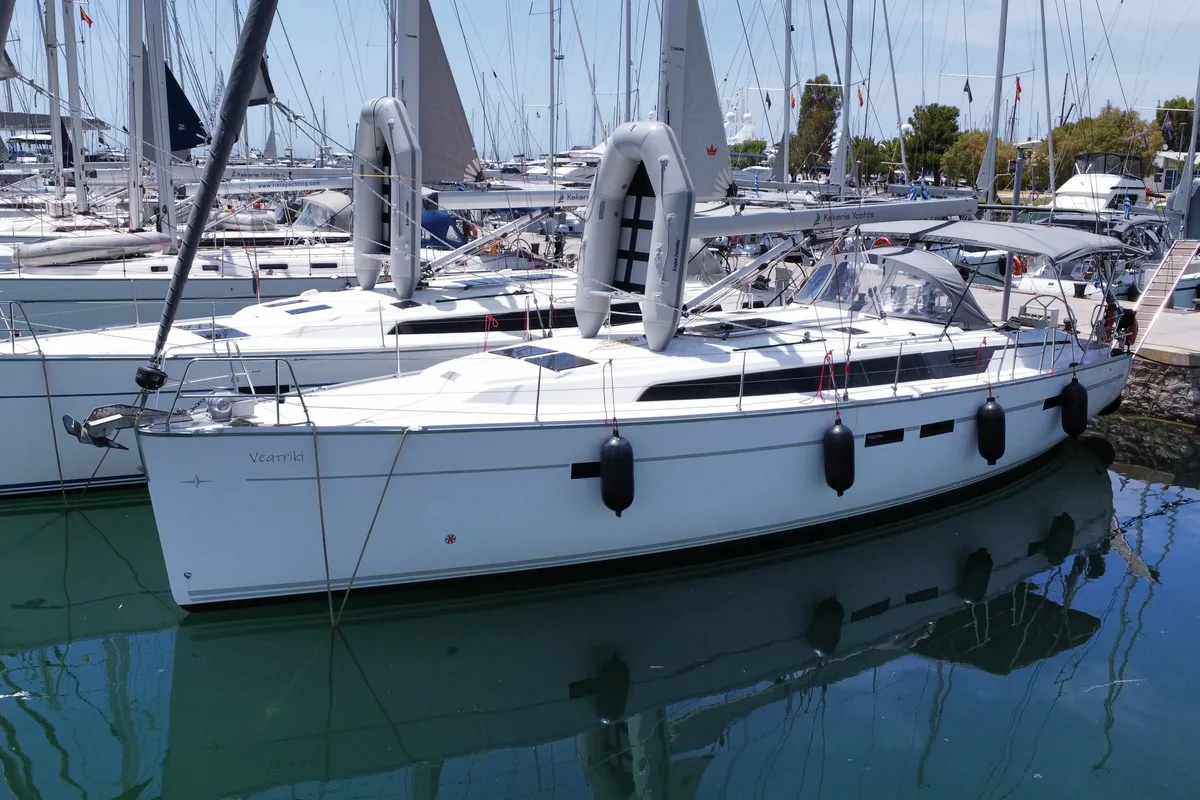 Exterior view of Veatriki, a Bavaria Cruiser 46 Style sailboat at Athens, Greece