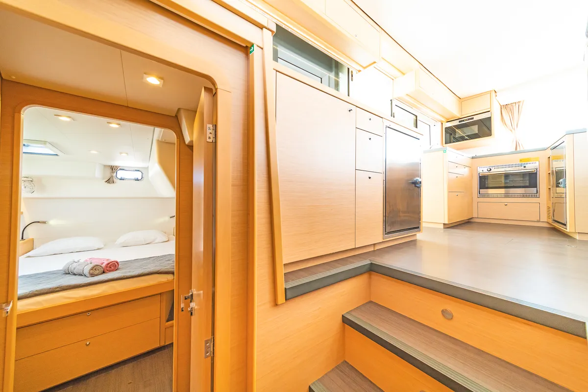 Galley of Caretta Nana, a Lagoon 450 Fly catamaran at Municipal Unit of Lefkada, Greece
