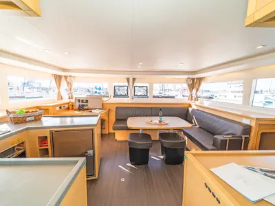 Salon of Caretta Nana, a Lagoon 450 Fly catamaran at Municipal Unit of Lefkada, Greece