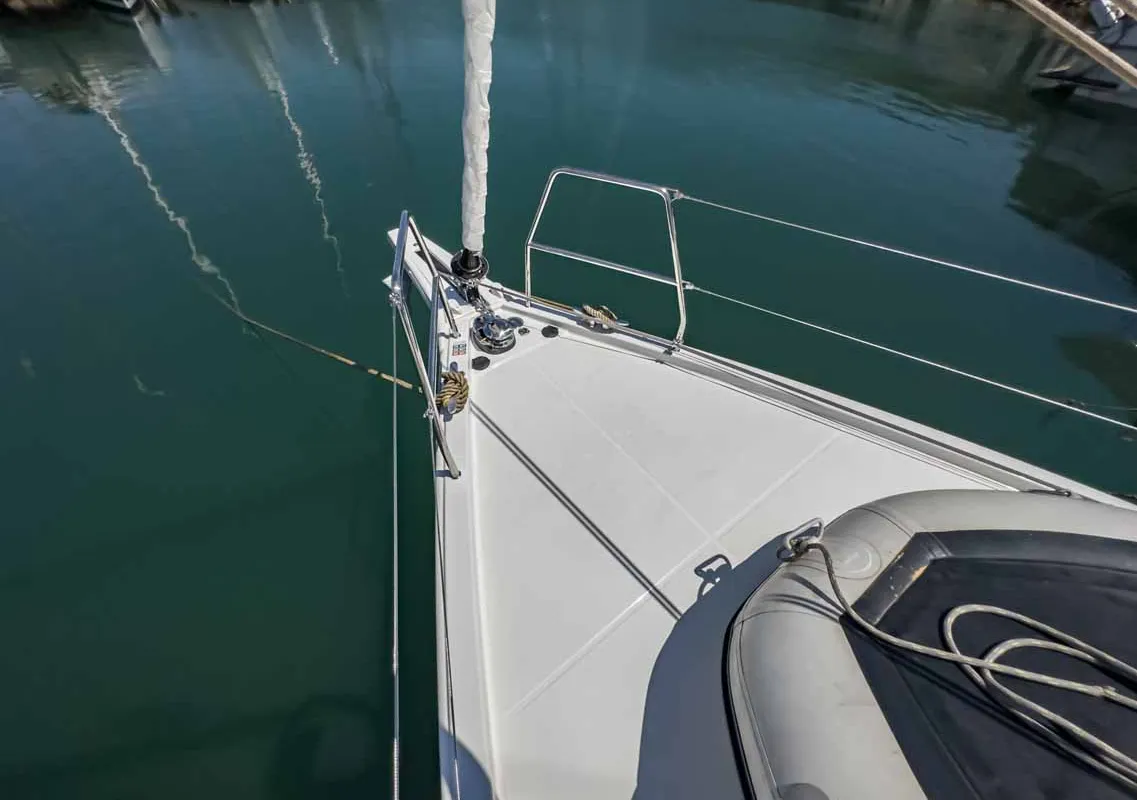 Deck of Arktur, a Dufour 37 sailboat at Grad Pula, Croatia