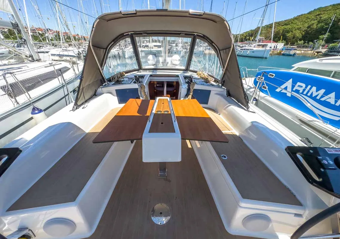 Deck of Arktur, a Dufour 37 sailboat at Grad Pula, Croatia