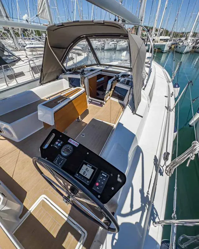 Cockpit of Arktur, a Dufour 37 sailboat at Grad Pula, Croatia