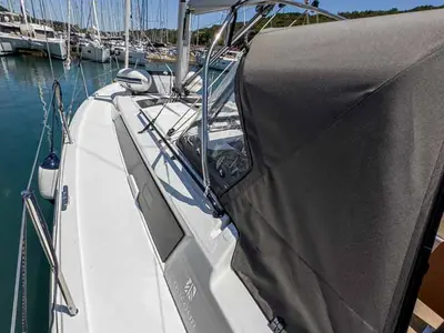 Deck of Arktur, a Dufour 37 sailboat at Grad Pula, Croatia