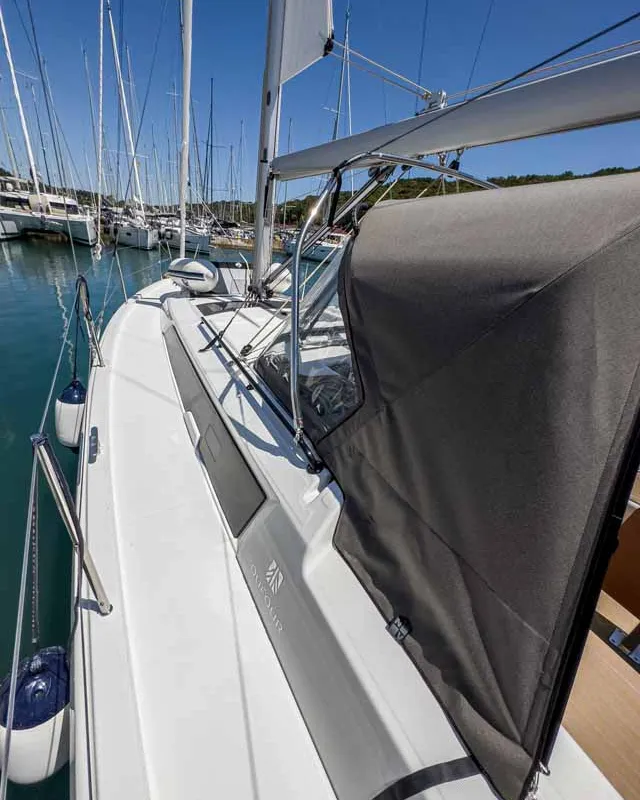 Deck of Arktur, a Dufour 37 sailboat at Grad Pula, Croatia