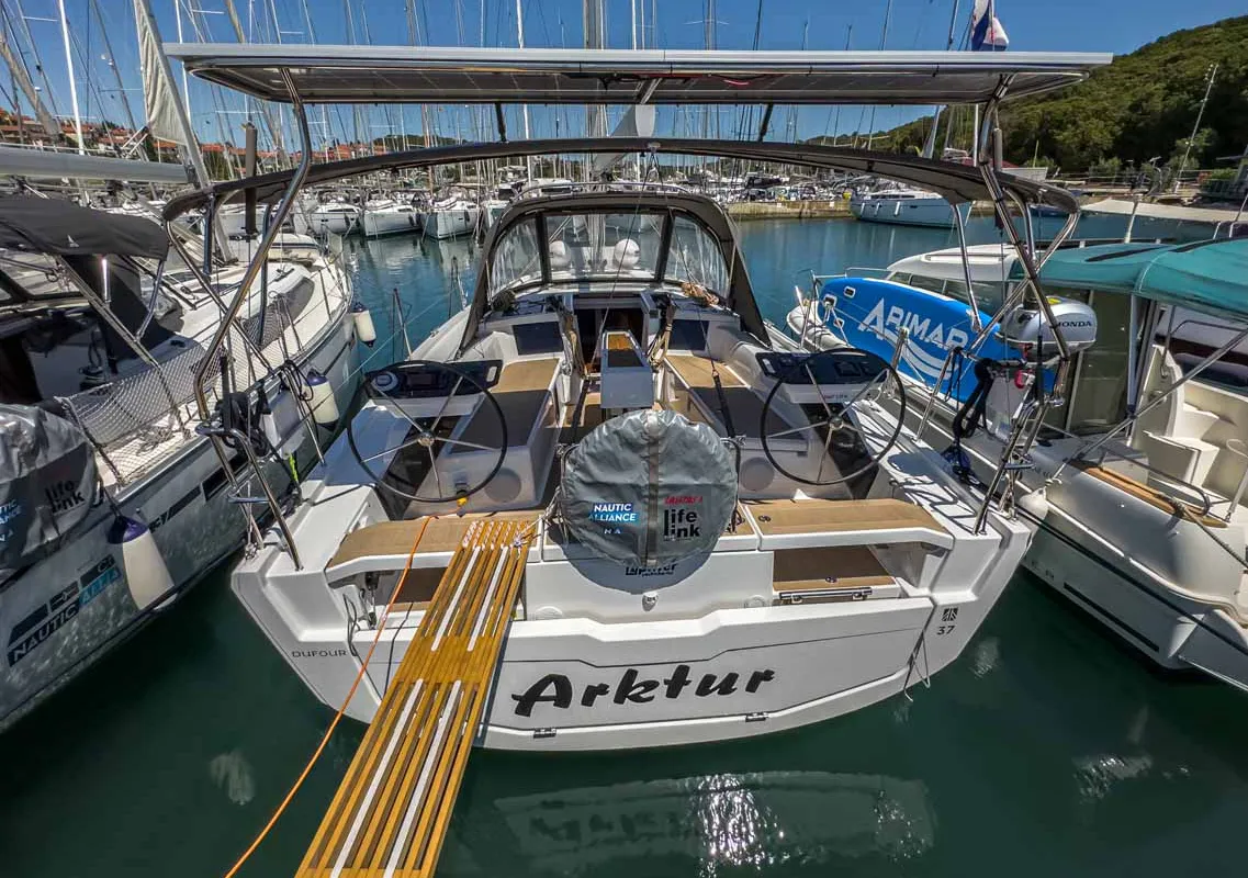 Exterior view of Arktur, a Dufour 37 sailboat at Grad Pula, Croatia